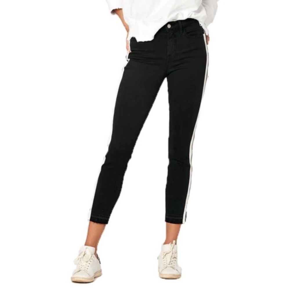 Etienne Marcel NWT Mid Rise Full Side Zip‎ Black Tuxedo Stripe Jeans Size 25